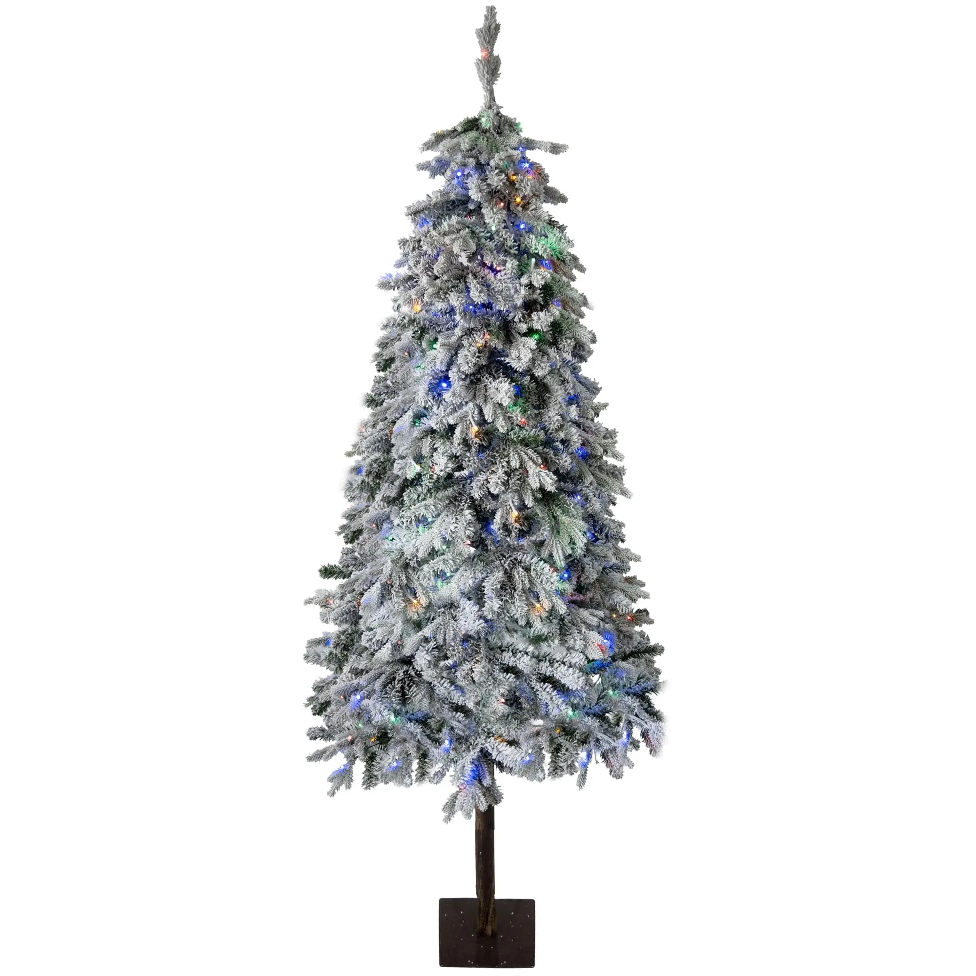6/7 FT Pre-Lit PE Flocked Artificial Christmas Tree, Realistic Snowy Look. Warm White LED Lights, Sturdy Metal Stand. Easy Assembly, Full Branches. For Living Room, Office, Home. Durable Xmas Decor.
