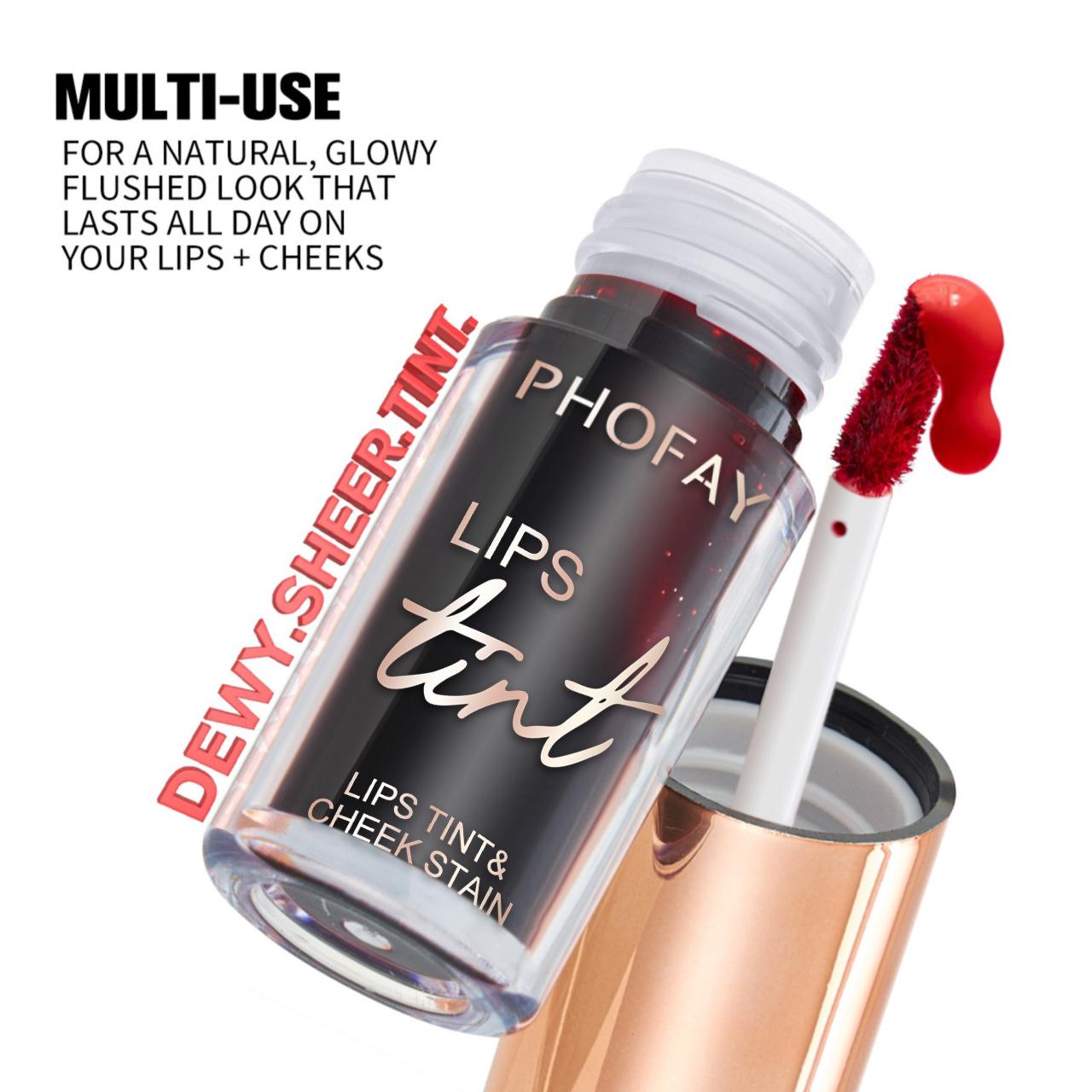 PHOFAY Lip Tint Long-wearing Non-drying 4 ML Anti-Dandruf Versatile for Lips & Cheeks Custom Color Layering Option