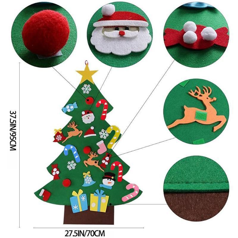 Felt Artificial Christmas Tree Set - Christmas Decorations 2025 with 26 Detachable Ornaments & LED Lights| DIY Wall Hanging Kit for Kids, Home Party Gift