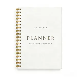2026-2030 Monthly Planner/Calendar - January 2026 to December 2030, 5-Year Monthly Planner, White Theme Cover Design Notebook, Annual Calendar Planning, Monthly Tabs, 60-Month Calendar, 5.5 x 8.3 inches, Thick Paper, Elastic Cover, Durable Double Wire Spi
