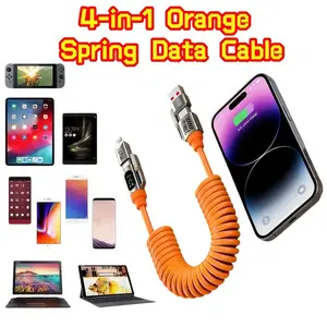 Spring 4-In-1 Charging Cable, Supports Carplay and Carlife, Fast Charge for iPhone, Huawei, Samsung, Xiaomi, Tablets, Laptops