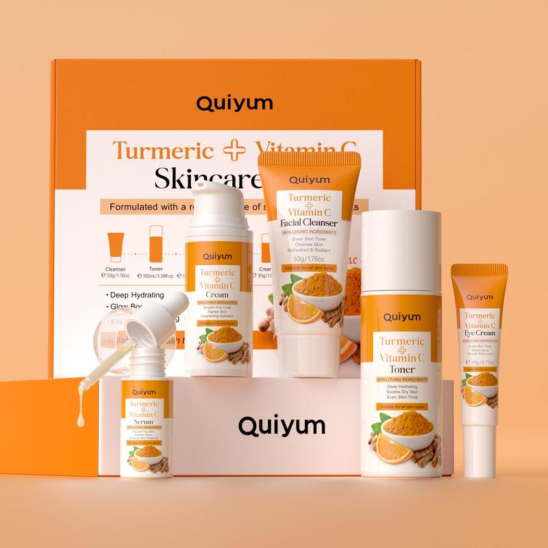 Turmeric Skincare Set (5 Counts/set), Facial Cleanser & Toner & Cream & Eye Cream & Serum, Moisturizing Skin Care Kit for Women & Men #TOP PICKS