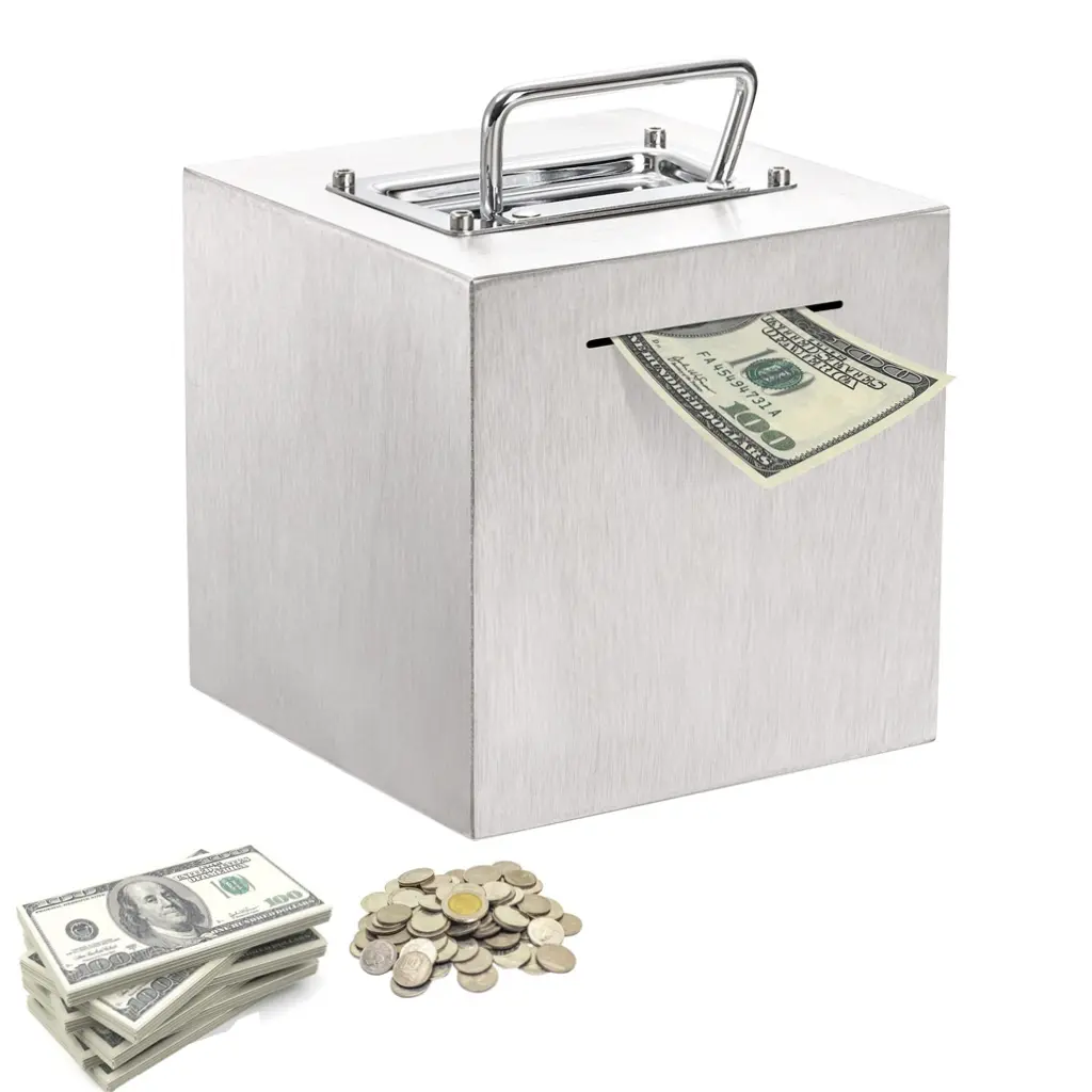 Stainless Steel Adult Money Box, Cash Savings Vault, Budget Helper, Reusable Metal Coin Bank, Ideal Gift for Kids Birthday & Christmas