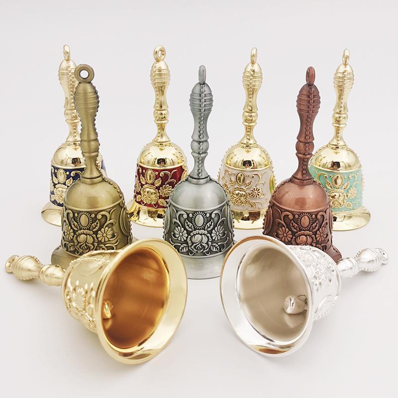 Retro Metal European Style Hand Bell Classic Vintage Craft Bell Clear Loud Sound Decorative Alarm Bell Festive Christmas Ornament Hanging Wind Bell Elegant Handicraft Art Decoration for Home Party Holiday Wedding Cafe Bar Farmhouse Indoor Outdoor Seasonal