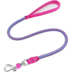 Multiple Sizes Reflective Nylon Braided Heavy Duty Dog Leash for Large Medium Small Dogs Walking Training Pink 3ft * 1/2"