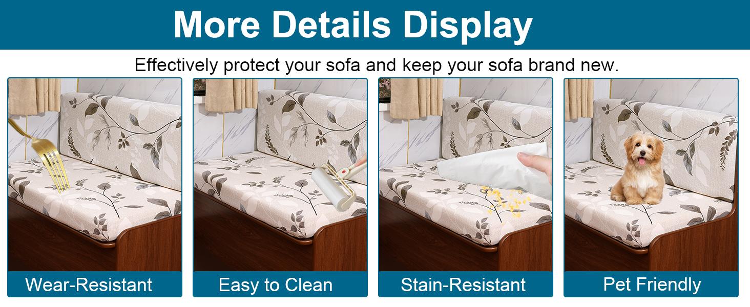 CRFATOP 2 Sets RV Dinette Cushion Covers Printed Camper Cushion Slipcover Stretch 2 Seat Sofa Chair Cover Furniture Protector for RV Camper Car Bench 2 Backrest Covers & 2 Bench Covers,01