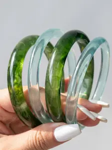 4PcsHot Selling Green Transparent Resin Bangles Stylish, Unique Bracelets For Women.