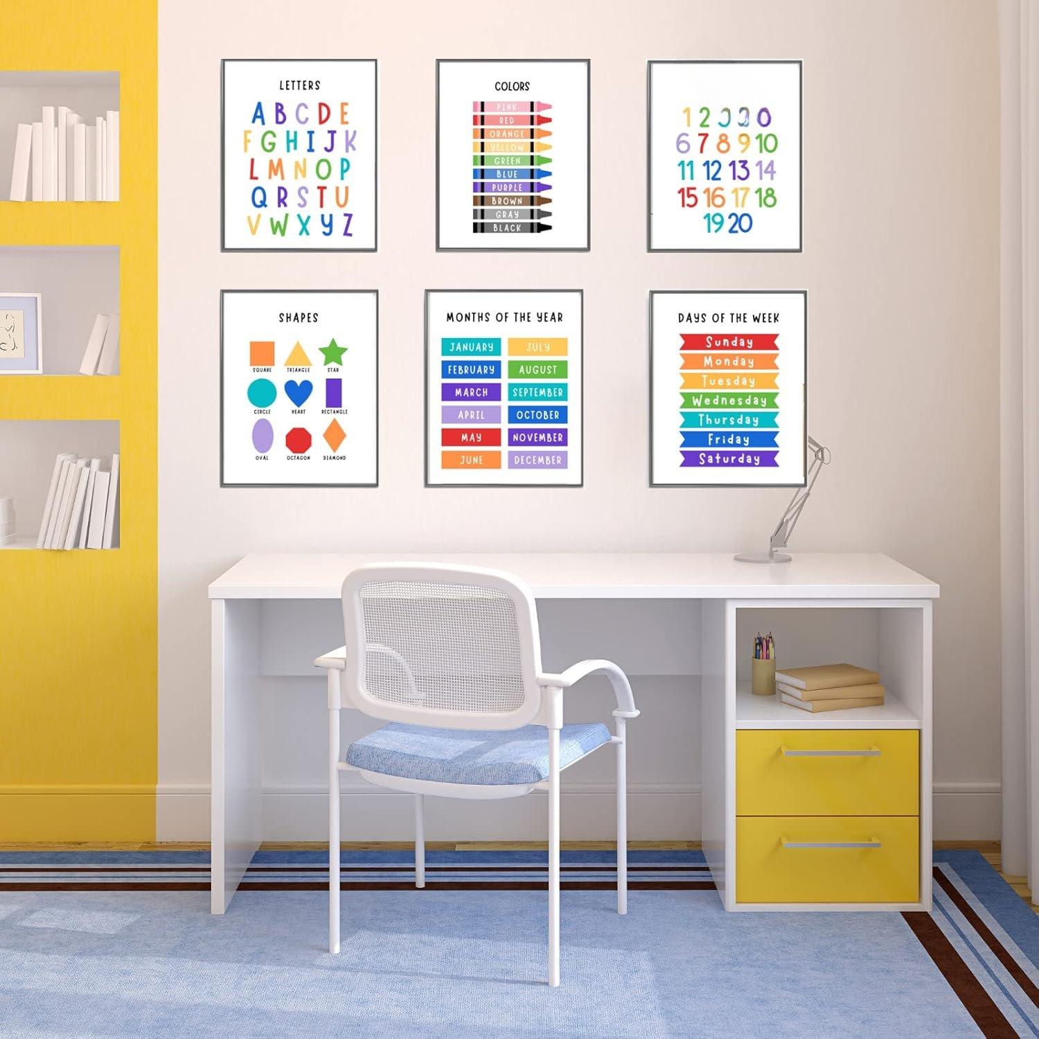 Educational  Learning Posters,Alphabet ABC Posters for  Classroom Playroom Wall Art Decor,Counting Chart for , Learning Poster for   Homeschool Supplies