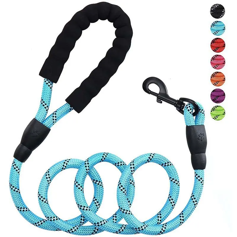 Heavy-Duty Nylon Rope Dog Leash with Padded Foam Handle, Reflective No-Pull Pet Walking Leash for Medium and Large Dogs，dog products，cool cat stuff，cool dog stuff，nia chic collar，halti pull harness，gentle leader for dogs，gentle leader，flexi leash