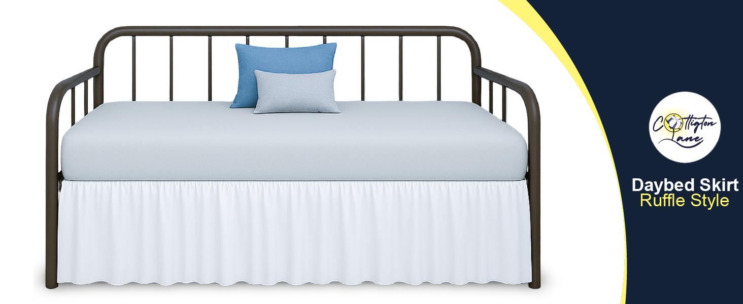 Ruffled Daybed Skirt with Split Corner, Hotel Quality Brushed Microfiber Twin Size Dust Ruffle 14 Inch Drop Sofa Bedskirt,, Stay in Place, White
