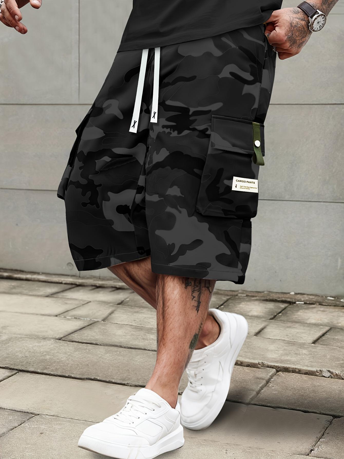 Men's Summer Camouflage Cargo Shorts - Elastic Drawstring Waist & Multiple Pockets, Durable Non-Stretch Regular Fit for Casual/Outdoor Wear