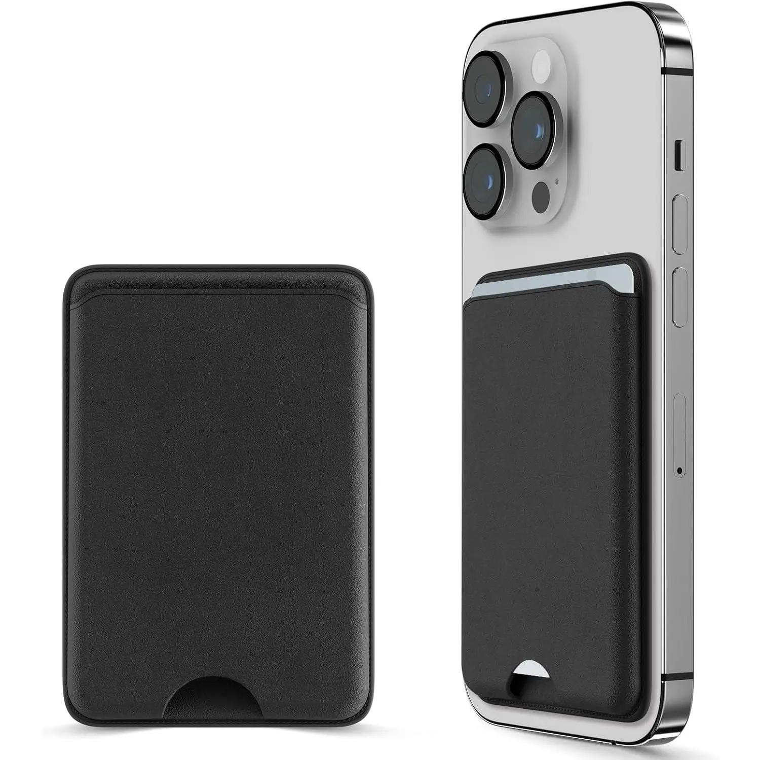 Men's Durable MagSafe Smartphone Wallet 2-Pack, RFID & NFC Protection Mobile Holder, 1800G, Easy Access, 3-Card Capacity, for iPhone 17/16/15/14/13/12 Pro Max Plus, Black+Black, Pu Leather, Iphone Users