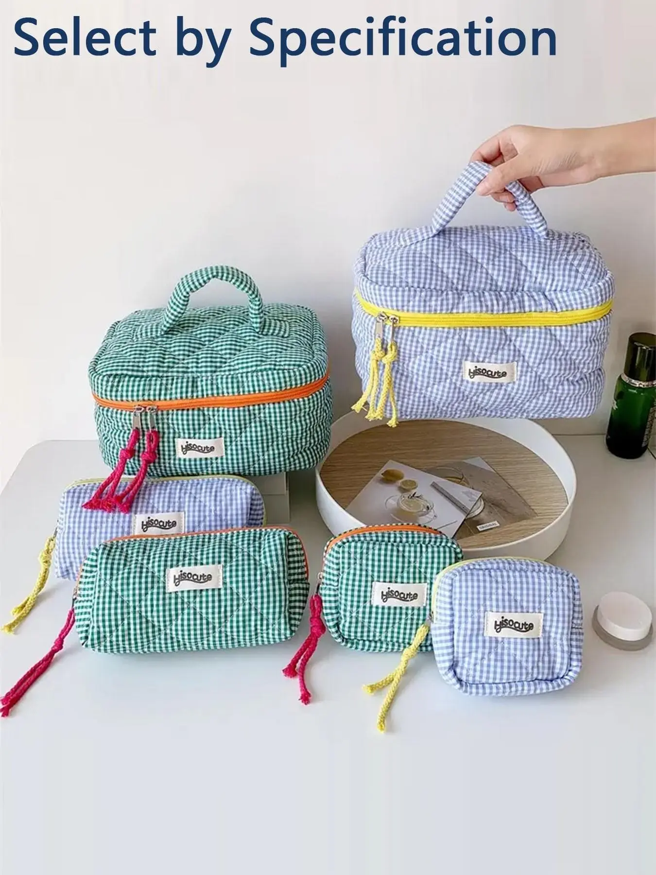 Striped Plaid Quilted Makeup Bag, Women's Daily Use, Toiletries Organizer, Portable Travel Essentials, All-Seasons Style