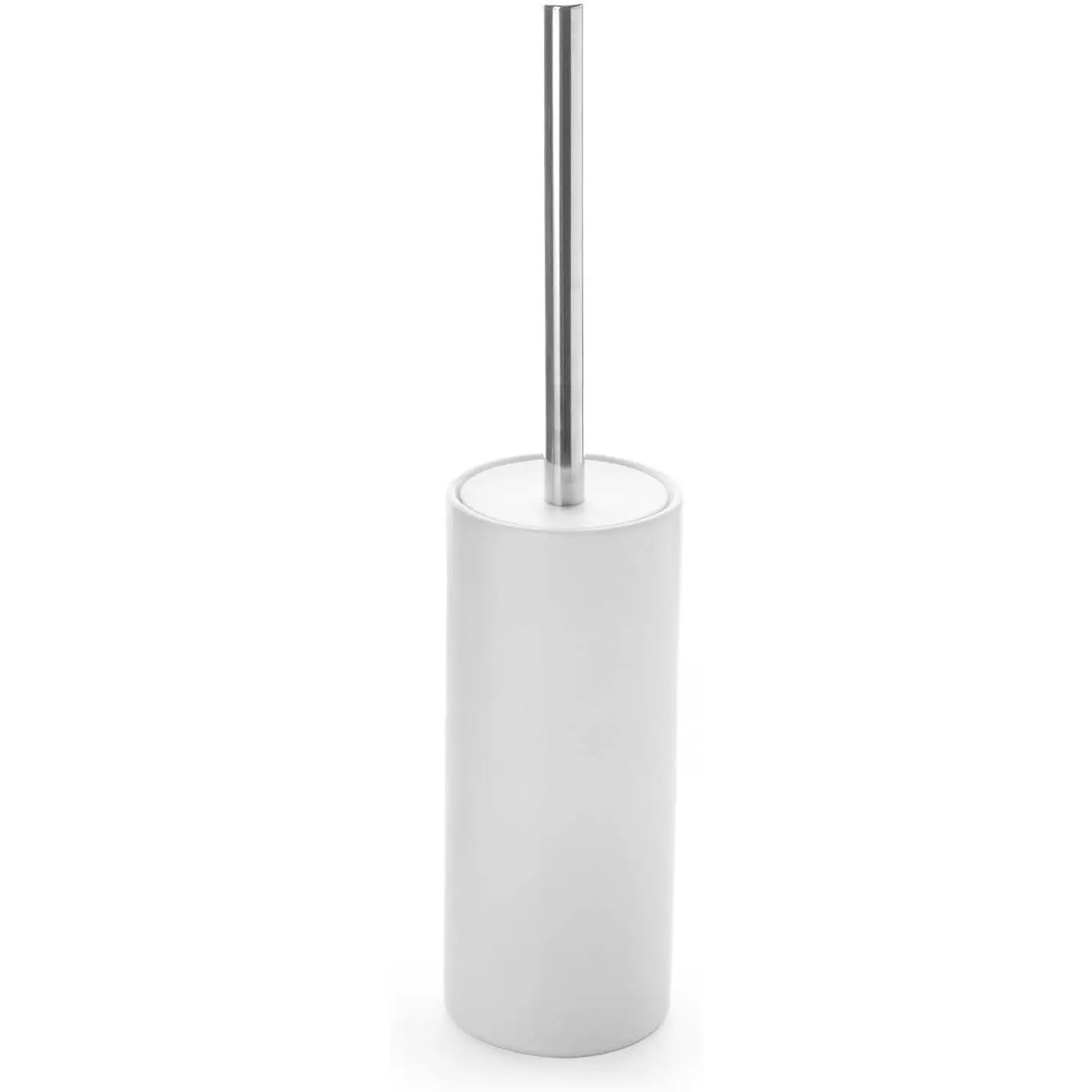 Matt White Ceramic Toilet Brush and Holder Set, Durable Non-Scratch Bristles, Long Stainless Steel Handle, Freestanding Toilet Bowl Cleaning Scrubber Brush