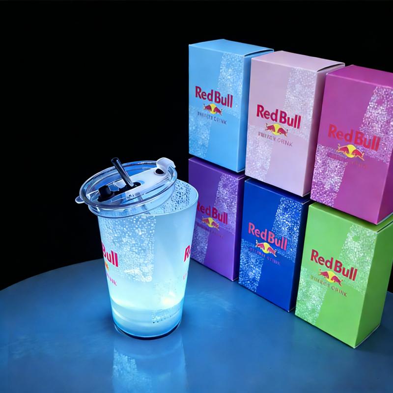 Creative Bar Party Luminous Red Bull 14oz LED Cup Customizable Color Option Free Straw Lid Included Premium Cup with Exclusive Perks WB Blue