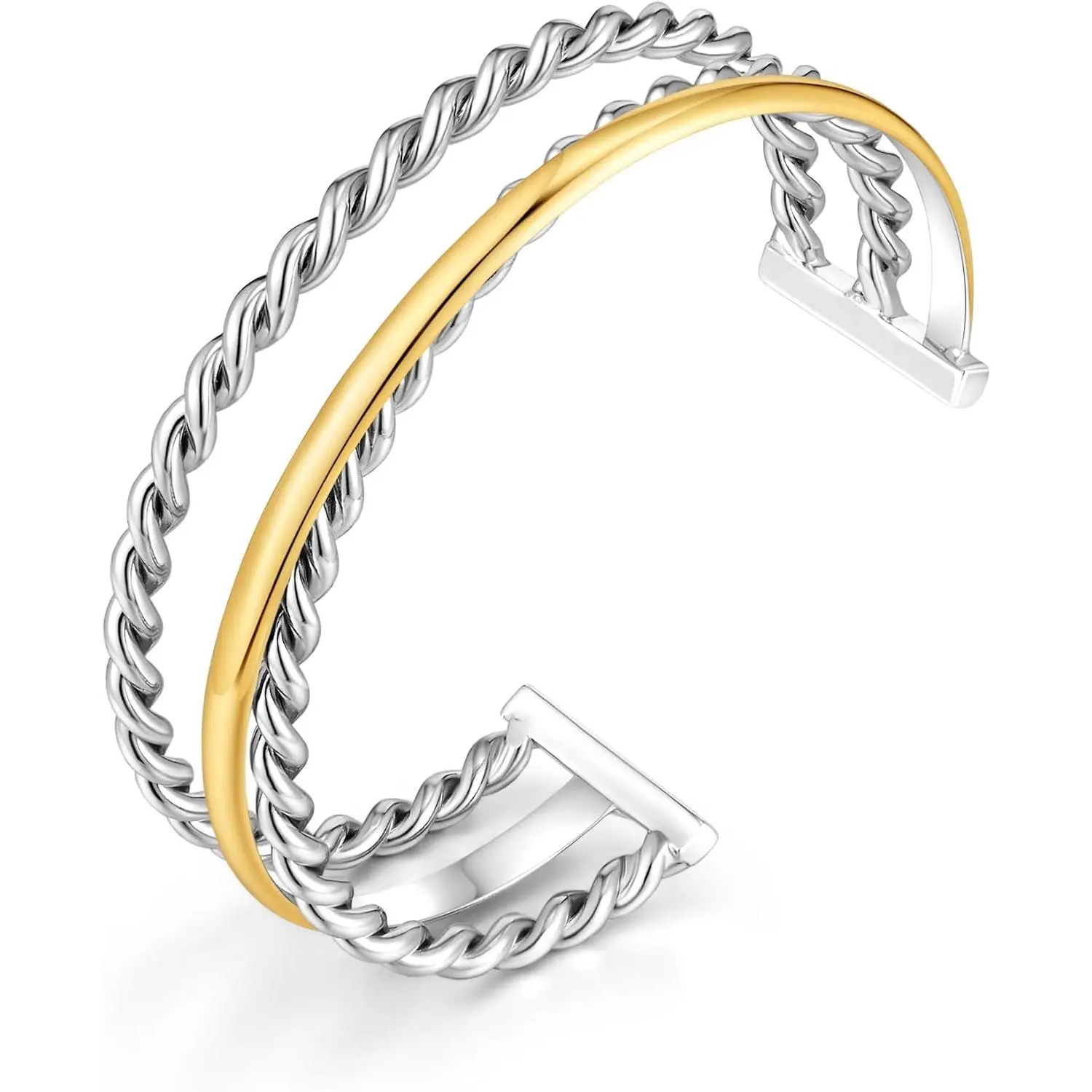 Two Tone Bracelet for Women Braided Twisted Cuff Bracelet    Metal Statement Bracelet Adjustable