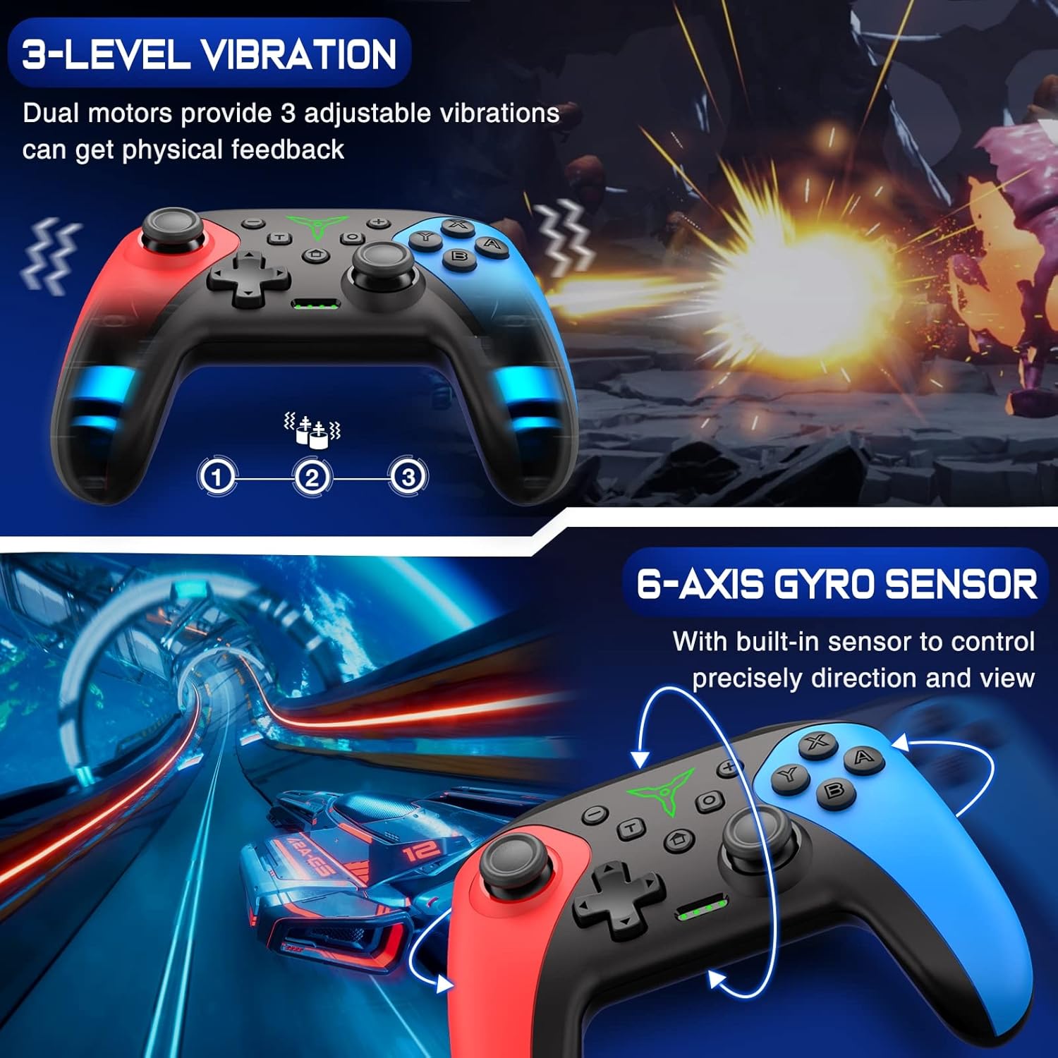 Wireless Switch Controller for Switch/Lite/OLED Controller, Switch Controller with a Mouse Touch Feeling on Back Buttons, Extra Switch Pro Controller with Wake-up,Programmable, Turbo Function