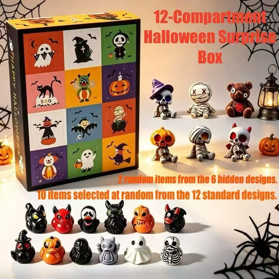 Halloween Mystery Surprise Box, 12 Mini Ghost Pumpkin Skull Dolls, Random Collectible Toys, Perfect for Halloween Party Gifts