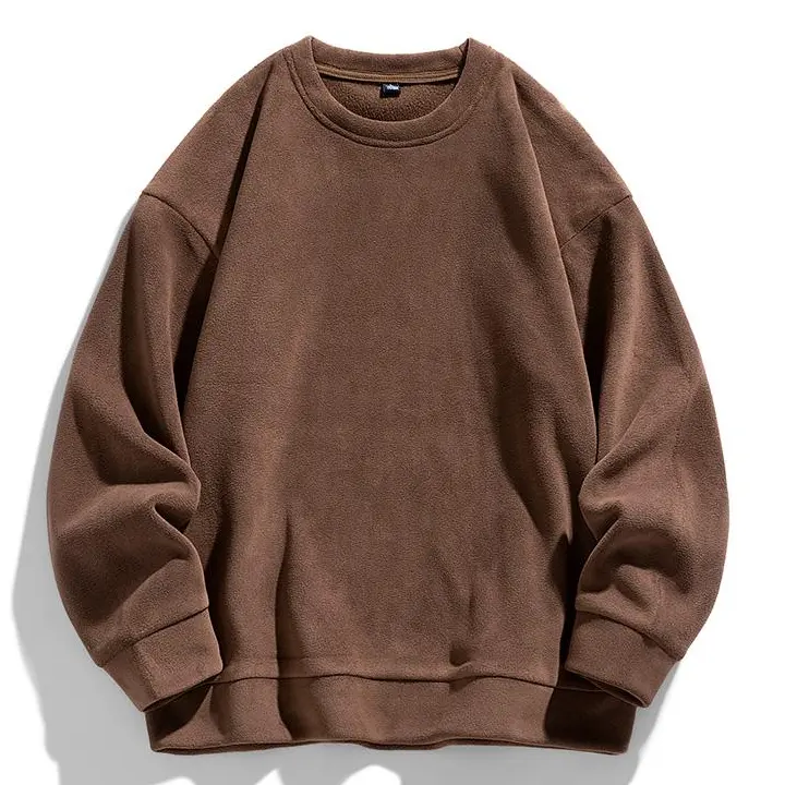 Men's Baggy Polar Fleece Sweatshirt - Round Crew Neck Pullover, Soft Warm Matching Top for Casual Streetwear, Everyday Wear, Thick Polar Fleece Fabric, Thickened Polar Fleece