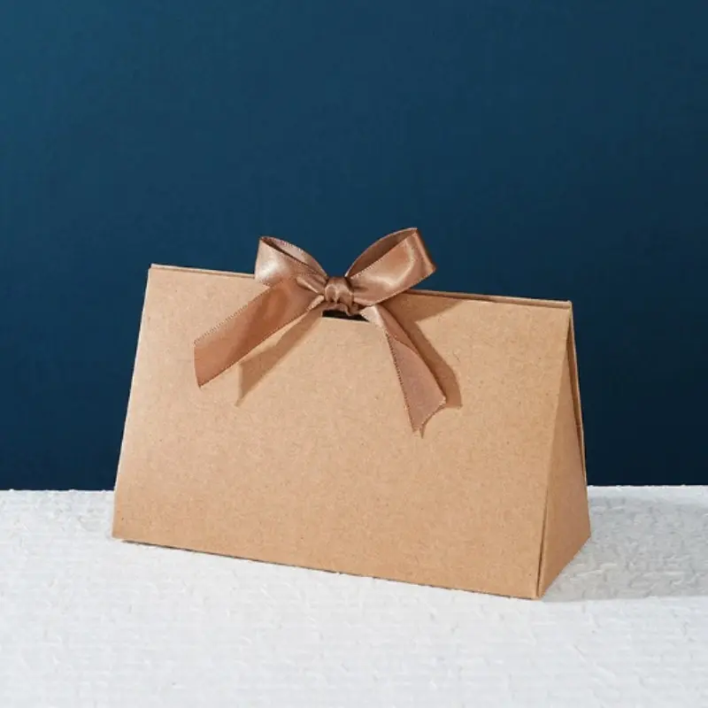 Gift Box with Ribbon Bow, Small Foldable Paper Gift Bag, Luxurious Wedding Return Gift Box, Jewelry Candy Chocolate Container