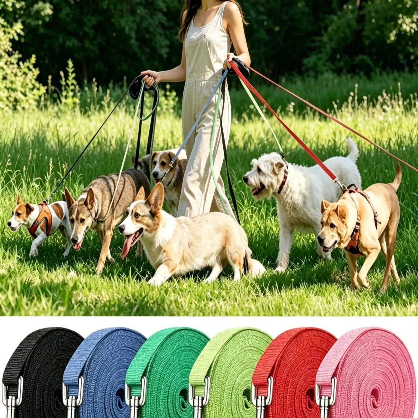 Durable Nylon Dog Leash, 1.5m, 10m, 15m, Ideal for Training and Daily Walks, Suitable for Small, Medium, and Large Dogs, Heavy Duty Leash