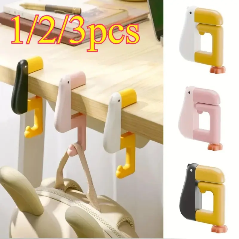 1/2/3pcsThinking Duck Schoolbag Hook Free Punch Bag Hook Desk Side Hanging Backpack Adjustable Storage Hook Home Office Decor