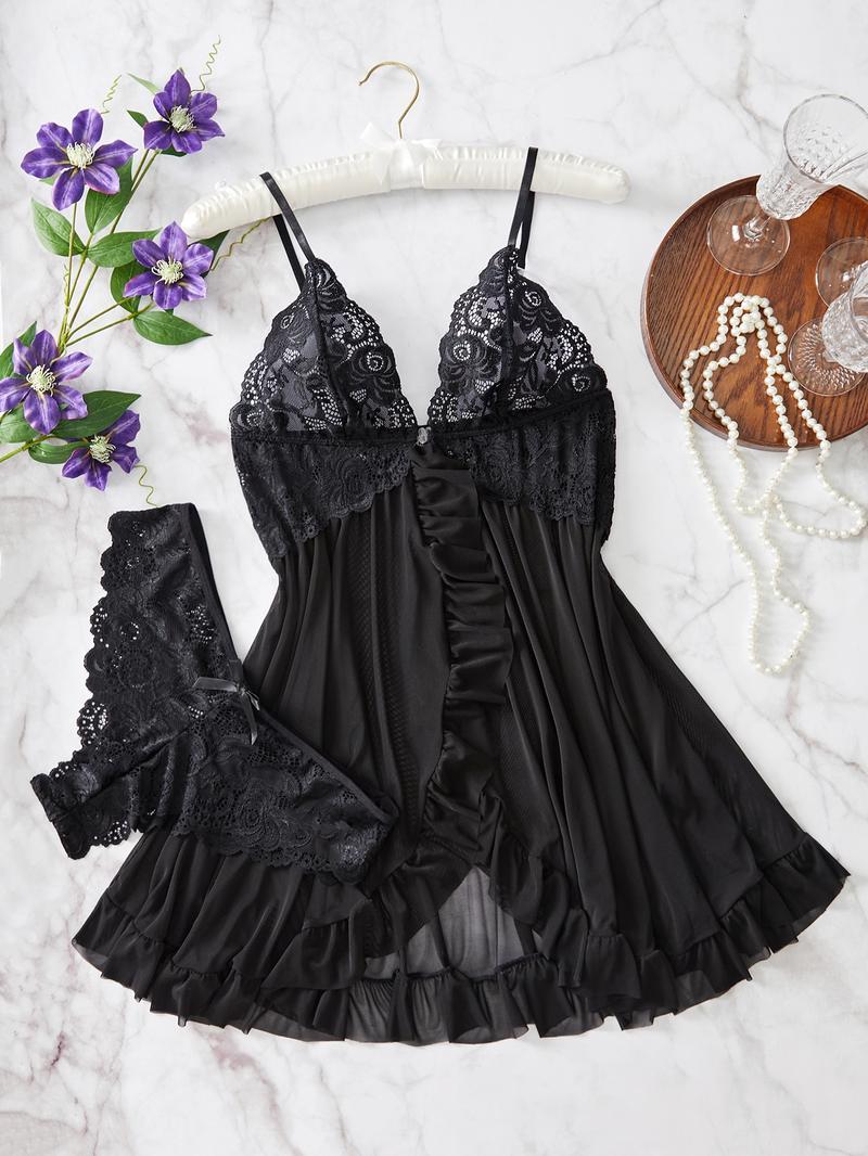 【Plus Size】Cami Nightdress & Panty Sexy Loungewear Set, Plus Size Women's Nightwear, Women's Sleepwear for Summer