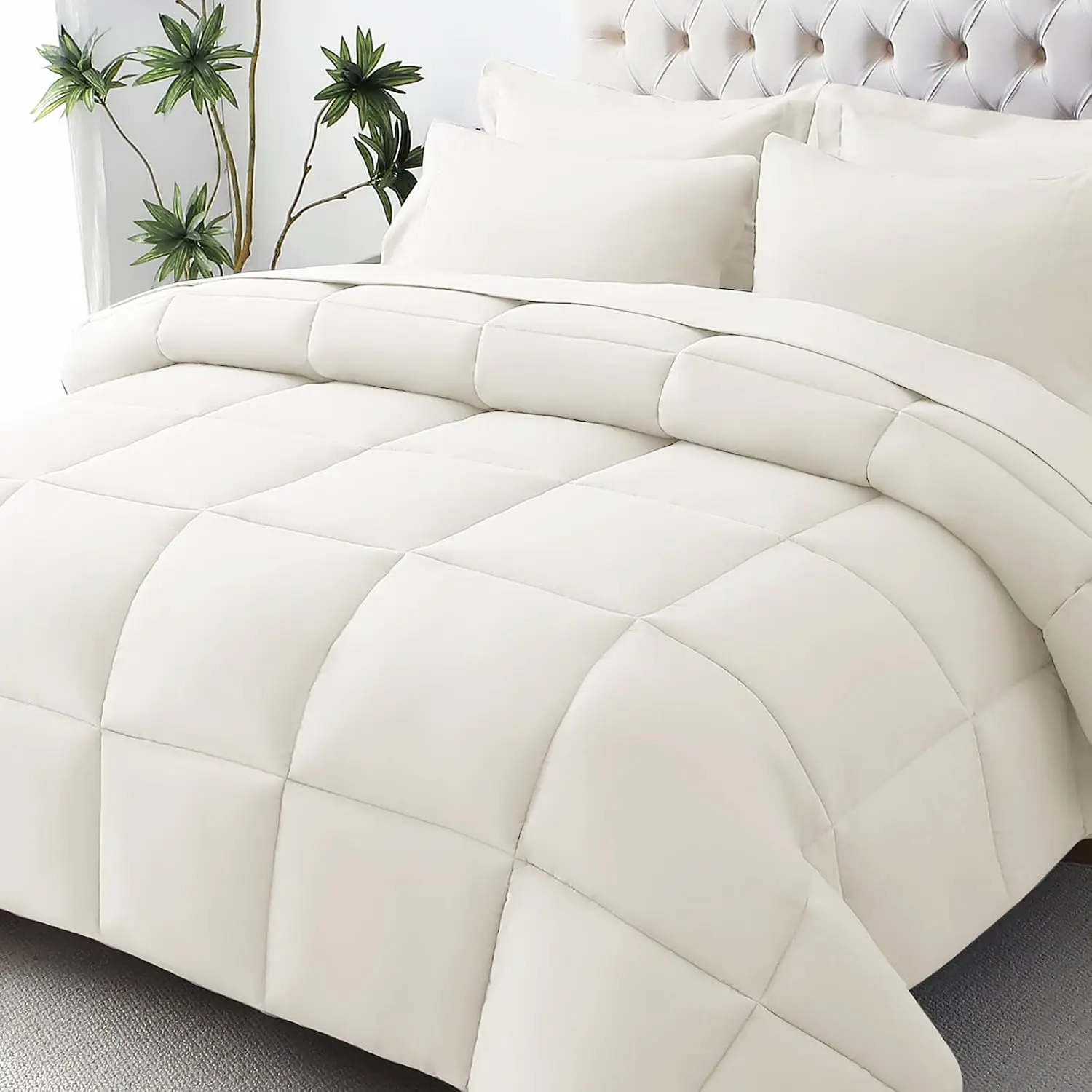Queen Comforter Set, Ultra-Soft Bed in a Bag Queen Size 7 Pieces, Oeko-TEX Certified Bedding Set with Down Alternative Comforter, Sheets, Pillowcases & Shams, Ivory