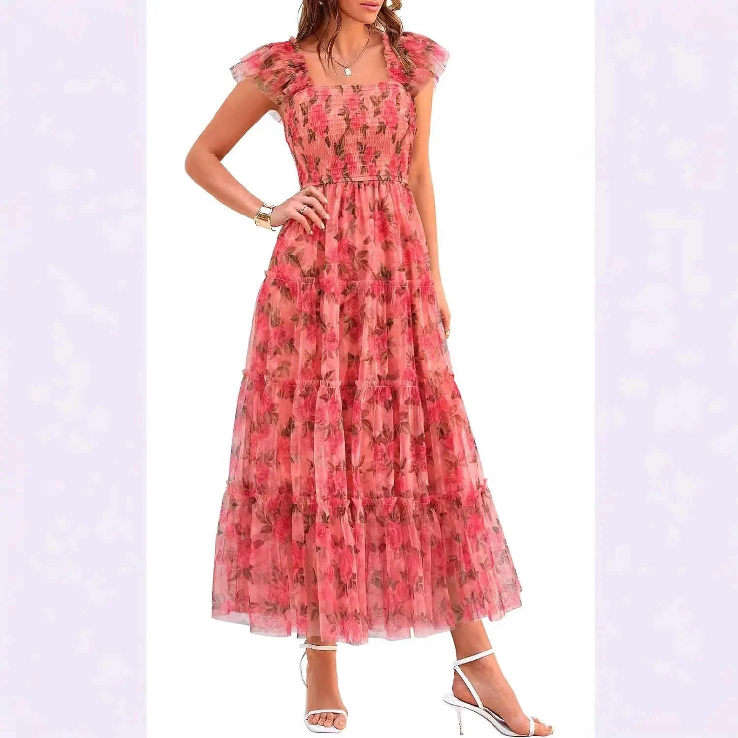 AliExpress Women's Summer Tulle Medium and Long Dress Sleeveless Pleated Elegant Mesh Dress