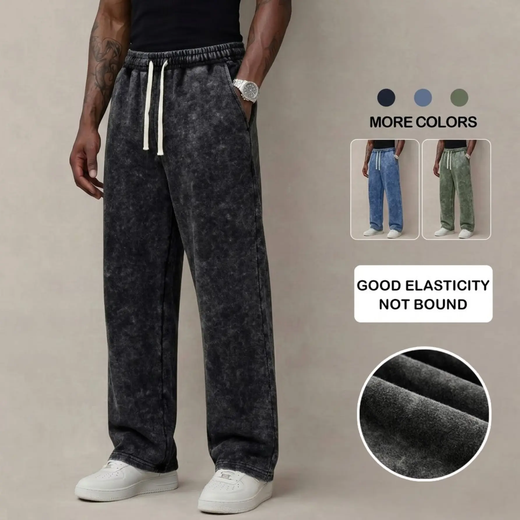 Men's Acid Wash Retro Straight Leg Sweatpants Cotton Blend Casual Jogger Pants with Drawstring Elastic Waist and Side Pockets Vintage Washed Loose Long Trousers for Daily Wear Streetwear Lounge Travel Workout Gym Outdoor Everyday Comfortable Spring Fall