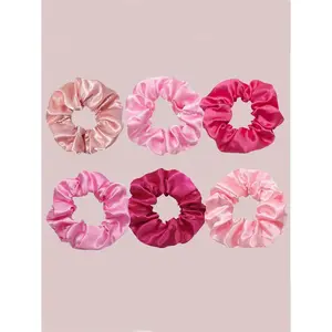 1 Set of 6 Boho Ribbon Scrunchies – Soft Pastel Pink, Extra-Gentle Elastic. Perfect for Ponytails, Buns & Updos. Great Gift for Women & Teens.  surfer hair tie