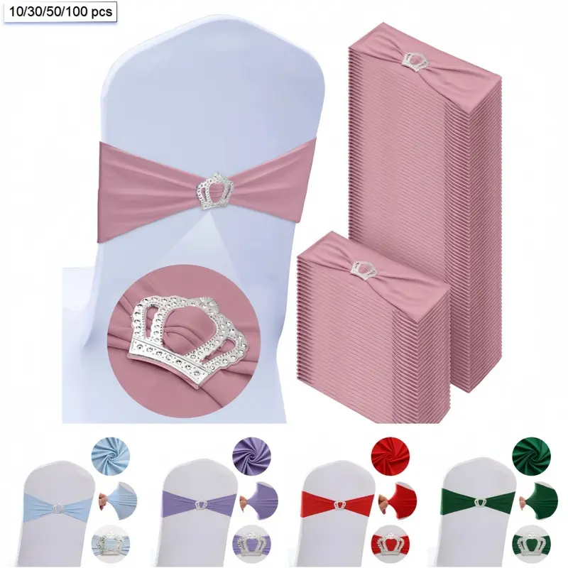 10/30/50/100 pcs Trendy Luxury Crown Chair Band Covers Eye Catching Shiny Chair Straps Chair Sashes Viral Wedding Decor Multi Scene Ornament For Anniversary Graduation Bachelorette Party Venue Layout