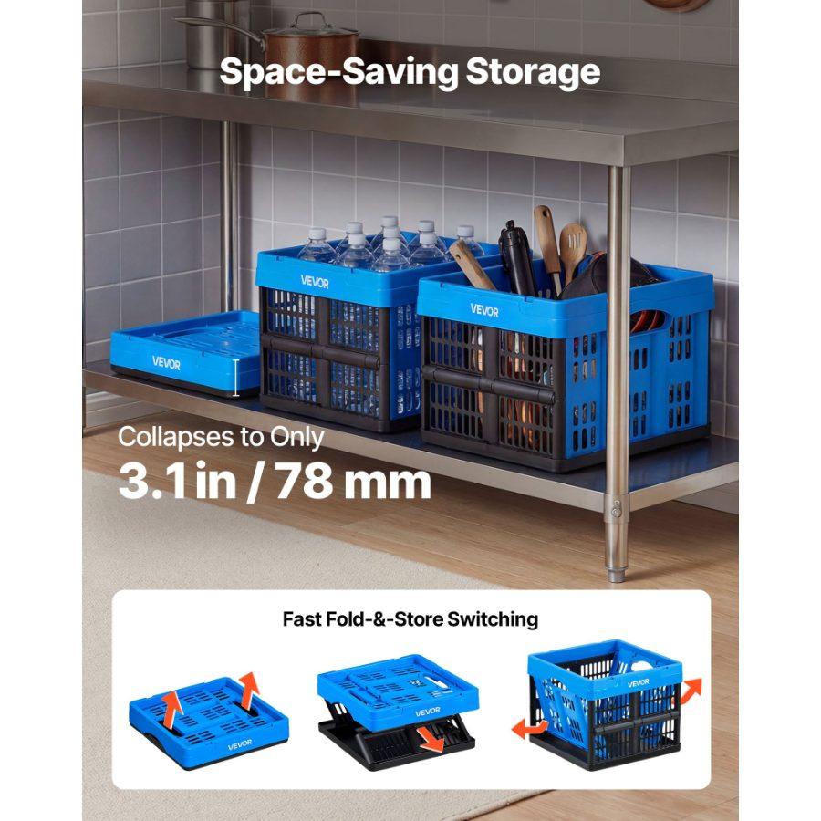 VEVOR Plastic Collapsible Storage Bins, 25L 3 Packs, Stackable Folding Storage Crates with Handles, Holds 22 lbs Per Bin, Foldable Heavy Duty Containers, Space-Saving Baskets, for Home Organizing