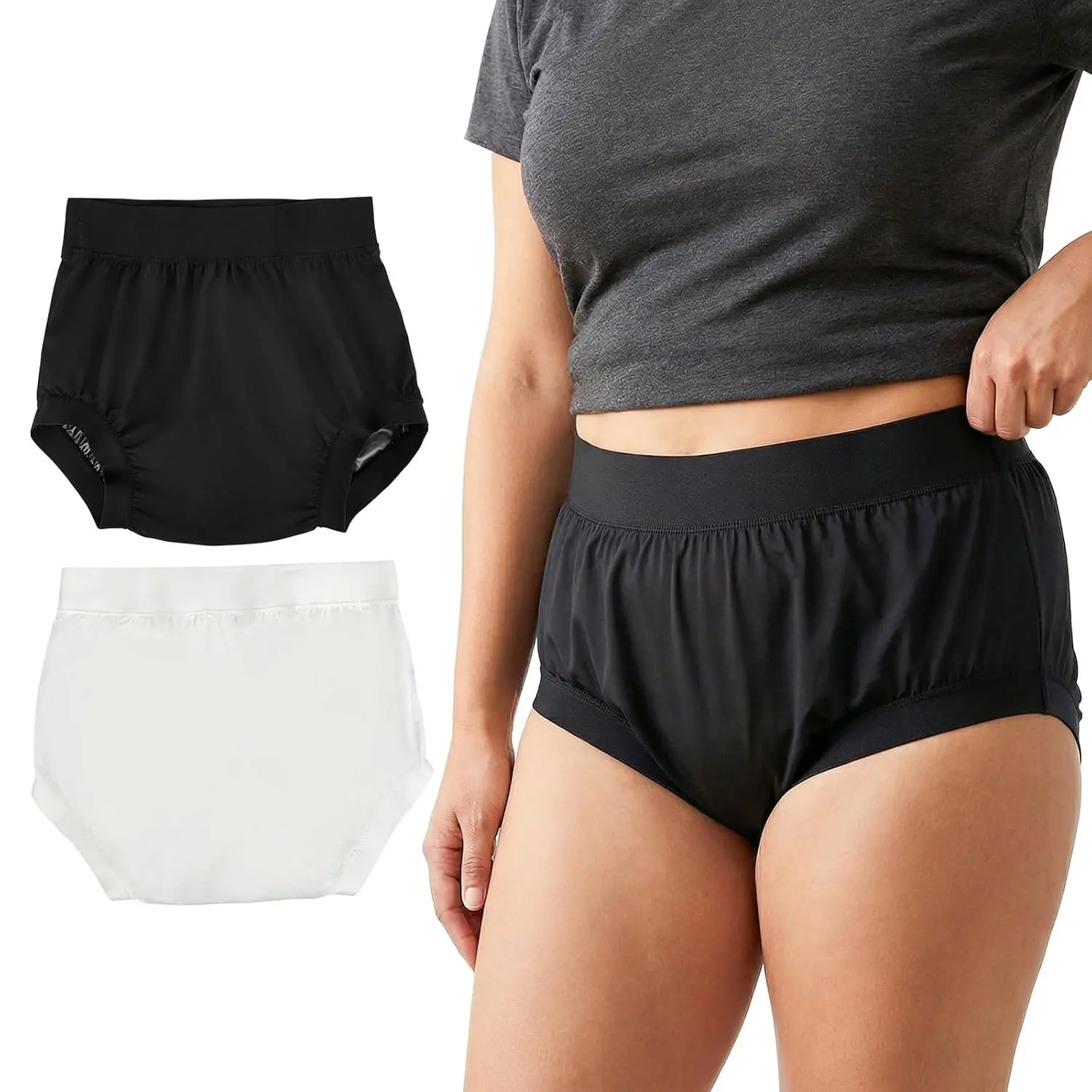 Adult Plastic Pants, 2Pcs Reusable Waterproof Leakproof High Waist Cloth Diaper Covers for Incontinence, XL (BlackWhite)