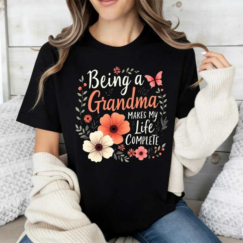 Floral Grandma Quote Design T Shirt Crew Neck Casual Tee For Women Mother Day Gift Grandmother Outfit