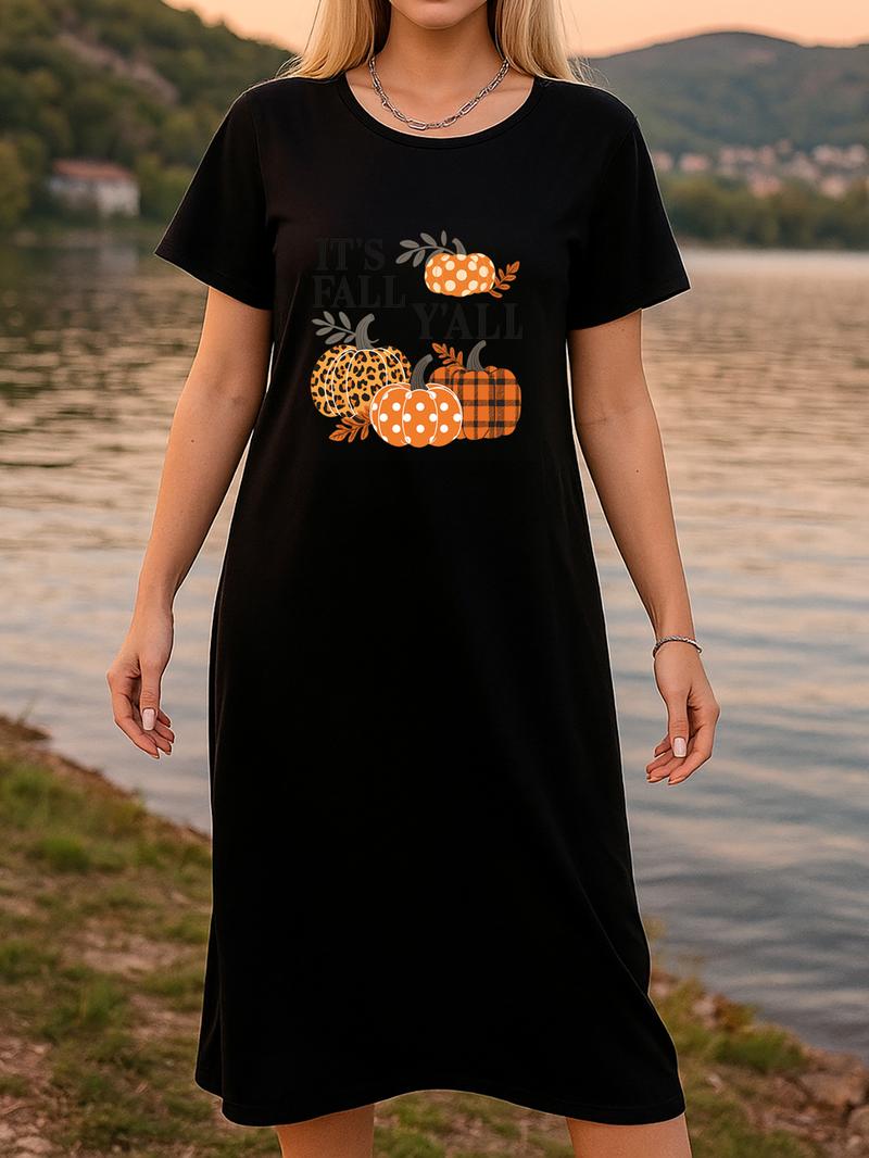 Women's Pajamas Bathrobe Nightgown T-Shirt Extra Long Dress Made of Fall Pumpkin Halloween Pattern Printed Fabric Comfortable Stylish Sexy Summer Loungewear Gift for Wives and Mothers Adjustable Nightie night gown women slim fit nightgown Nightwear Lace