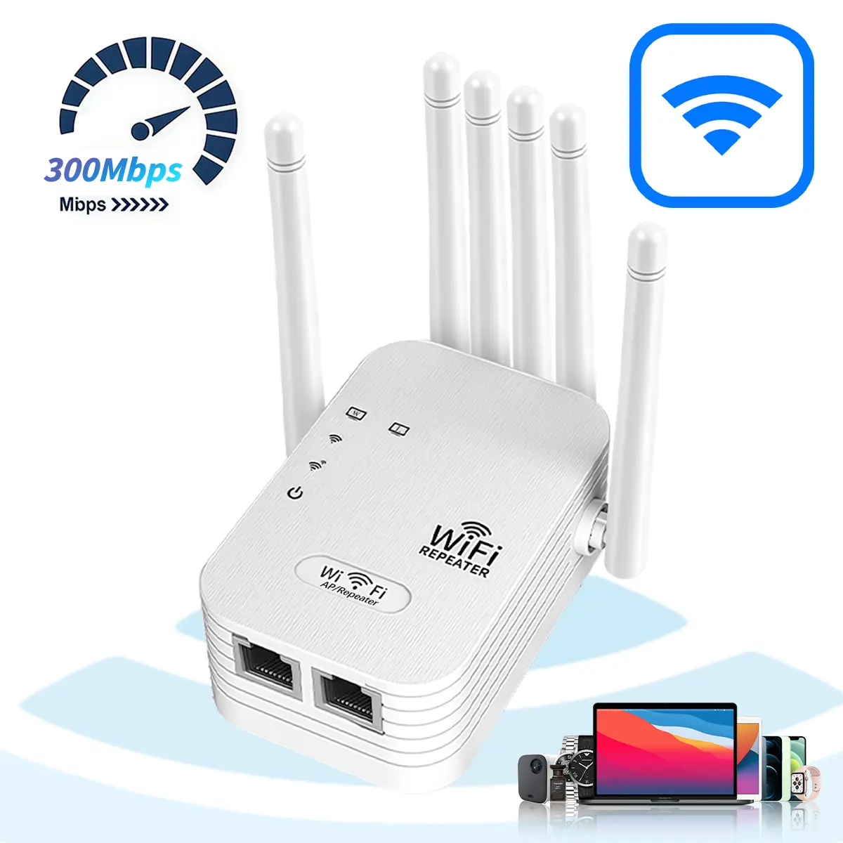 6 antennas strong signal wifi booster, Internet Booster for Wifi, Plug and play, wired and wireless dual connection,300Mbps high-speed transmission,5000 square feet signal full coverage,suitable for office,home,school, dormitory,