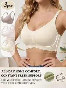 3 Pack Wire Free Side Smoothing Jelly Bra, Breathable Mesh Back Shaping, Multi-Row Hooks Adjustable Straps Daily Commute Lingerie