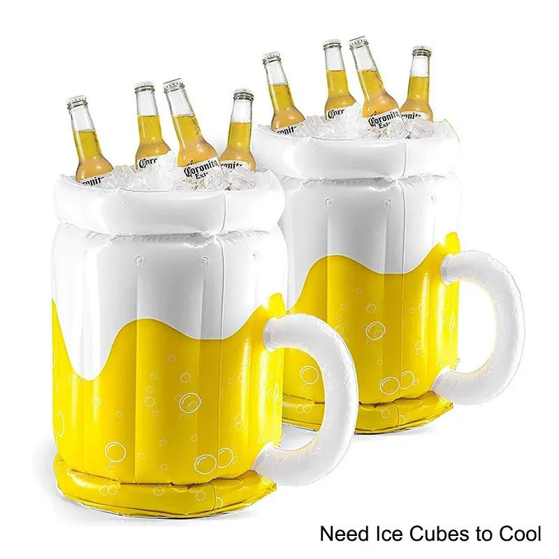 Inflatable Beer Mug Cooler, 45cm/18 Inch Inflatable Drink Ice Bucket, Large PVC Inflatable Beverage Chiller for Beer Soda Cans Bottles, Pool BBQ Picnic Bachelorette Oktoberfest Party Decor Supplies