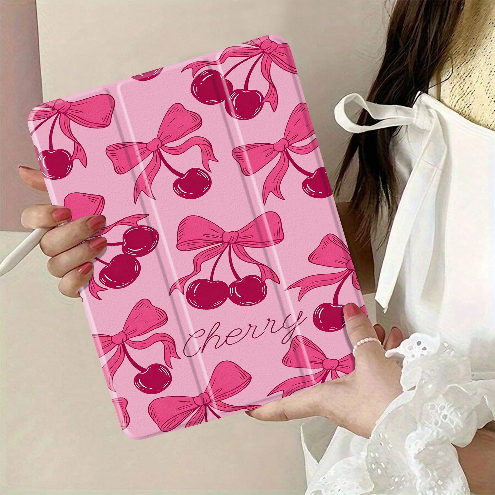 Cute Thermoplastic Polyurethane (TPU) Cherry Bow Pattern iPad Case - Auto Sleep/Wake Function, Shockproof Protection, Soft Durable Stylish Cover for iPad Series, Ideal Gifting Tablet Accessory