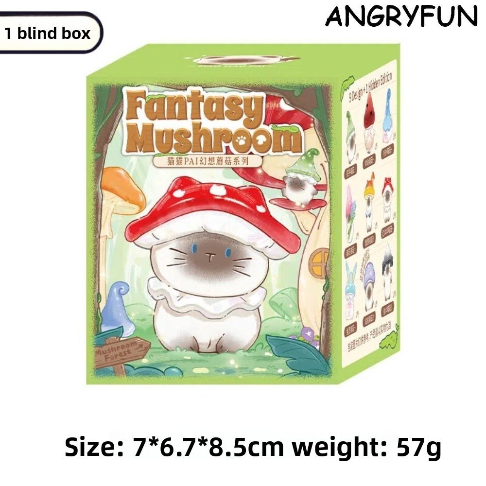 ANGRYFUN Cat Fantasy Mushroom Series Blind Box Figure – Cute Siamese Cat Collectible Mini Figurine, Desk Display Gift for Girls and Collectors