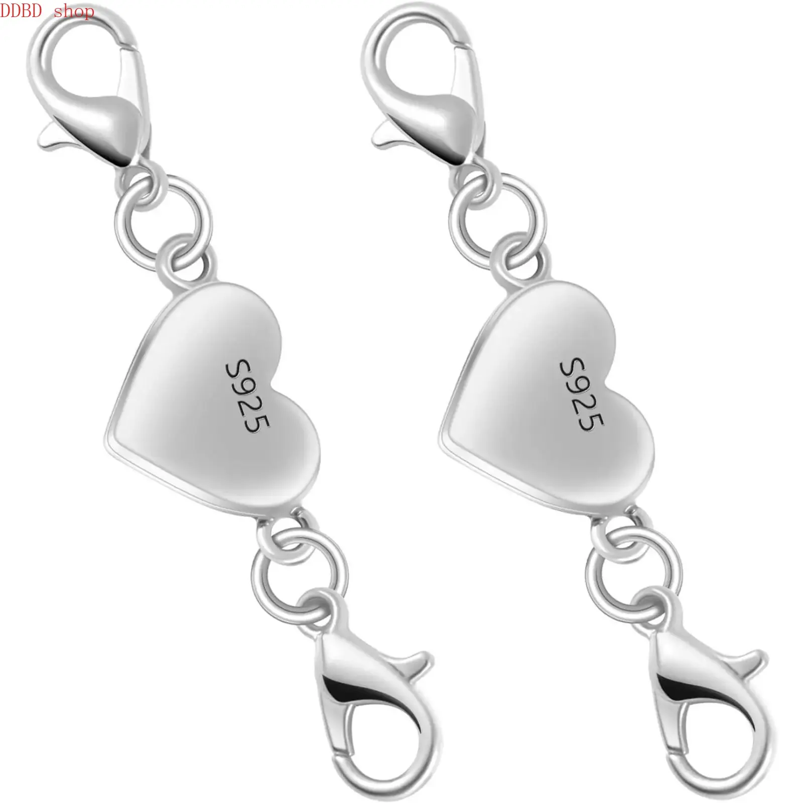 925 Silver Magnetic Heart-Shaped Jewelry Clasps, 2-Pack Connectors for DIY Jewelry Making - Tarnish-Resistant Chain Extender for Necklaces, Bracelets, Magnetic Heart Charms, Heart Shaped Necklace
