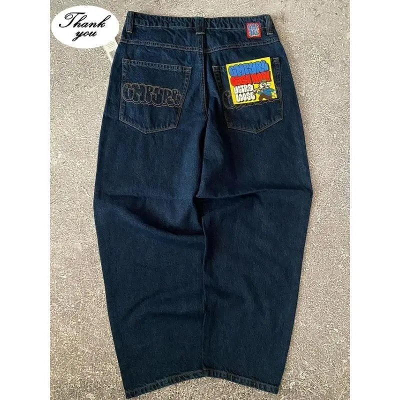 y2kclothesVintageY2KEmbroideredWashedLooseWide-LegJeansforMenandWomen-AmericanHighStreetStyle,Cross-BorderCasualPants