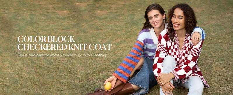 FMEYOA Womens Checkered Sweater Color Block Plaid Cardigans Oversized Long Sleeve Knit Open Front Coats