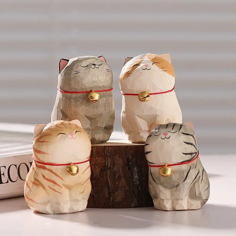 Handcrafted wood carving Home decorations decoraciones para el hogar desk accessories room decor Handmade Cat statue offices