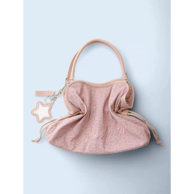 Embroidered Leopard Print Tote Bag, Star Mirror Pendant, Sweet Shoulder Bag