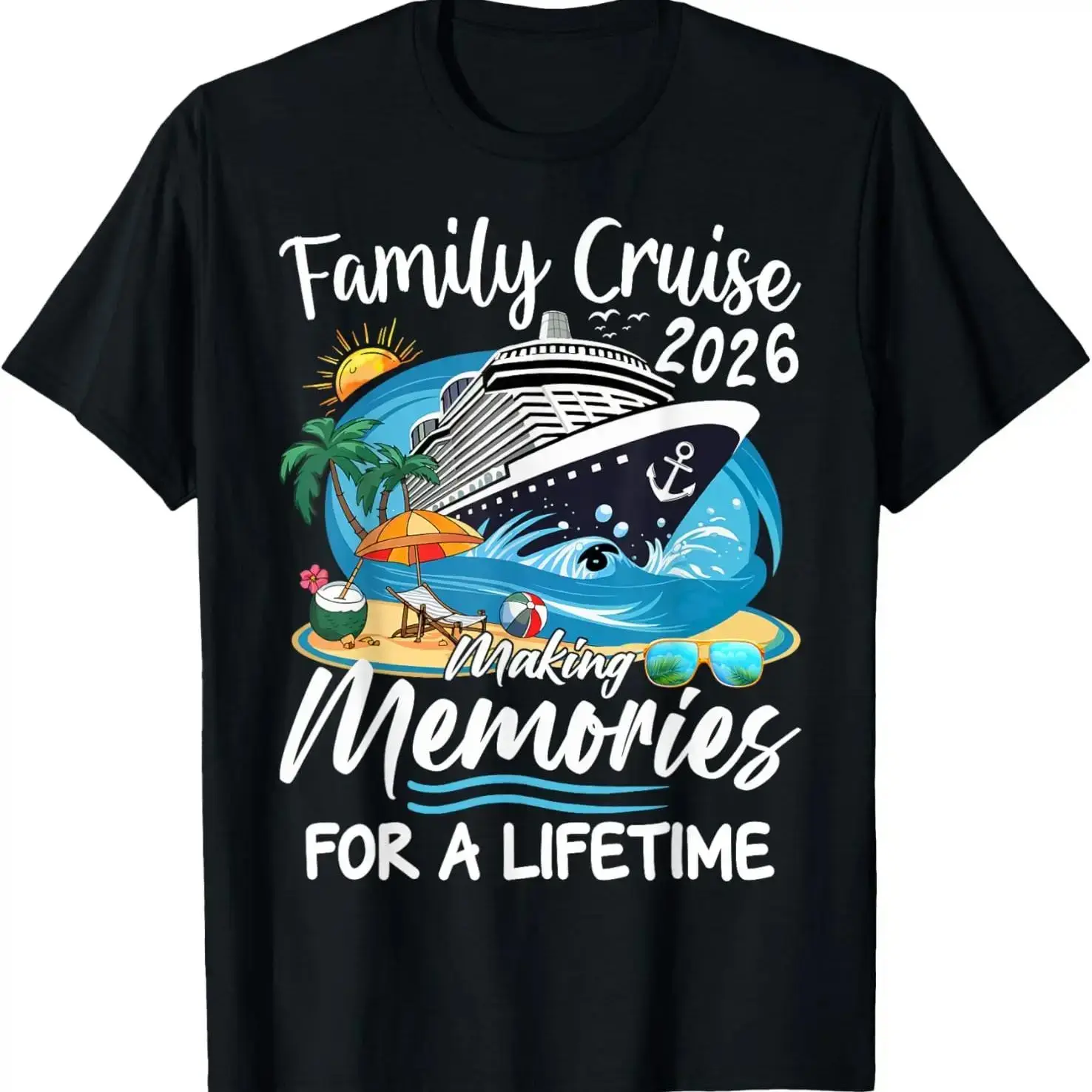 Family Cruise 2026 Beach Ship Graphic Oversized Comfort Cotton T-Shirt, Summer Vacation Family Matching Fashion Outfit, Best Birthday Holiday Gift For Family Couples Parents Friends