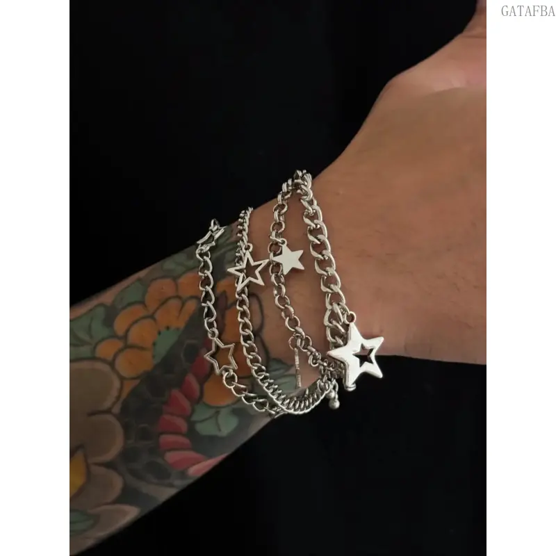 Men's Hip Hop Hollow Star Stackable Bracelet Set, Vintage Metal Layered Bracelets for Daily & Party, Ideal Gift