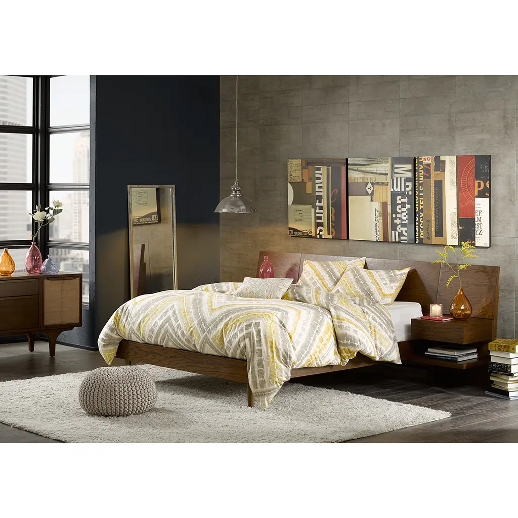 Nokaa King Size Bed Frame with 2 Nightstands, Solid Wood Platform Bed with Headboard, Complete Bedroom Set for Master Bedroom, No Box Spring Needed, Easy Assembly, Pecan Finish