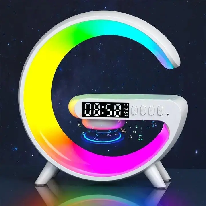 Multifunction RGB Light Bluetooth Speaker Alarm Clock  Wireless Charger Stand Pad For  Fast Charging Station